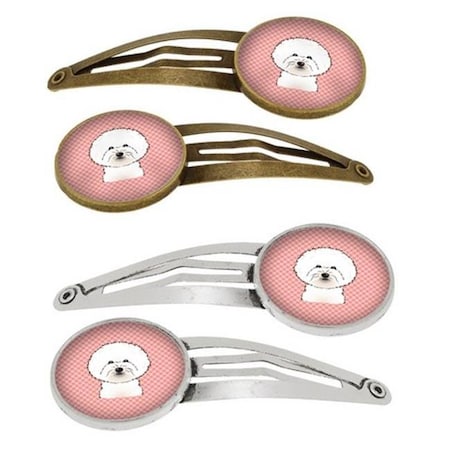 Carolines Treasures BB1217HCS4 Checkerboard Pink Bichon Frise Barrettes Hair Clips; Set Of 4